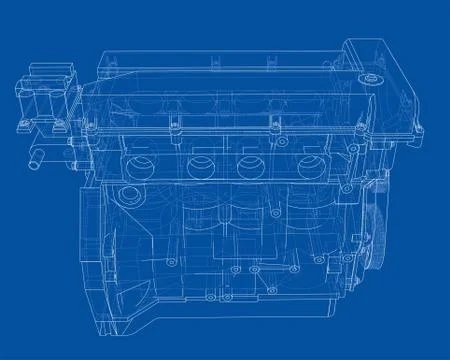 Engine sketch. Vector rendering of 3d Stock Illustration