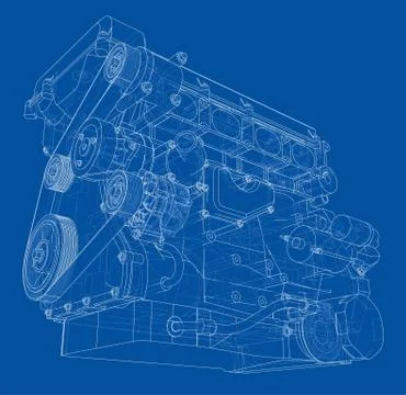 Engine sketch. Vector rendering of 3d Stock Illustration