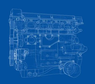 Engine sketch. Vector rendering of 3d Stock Illustration