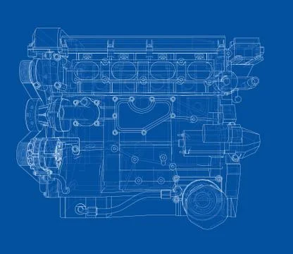 Engine sketch. Vector rendering of 3d Illustrazione stock