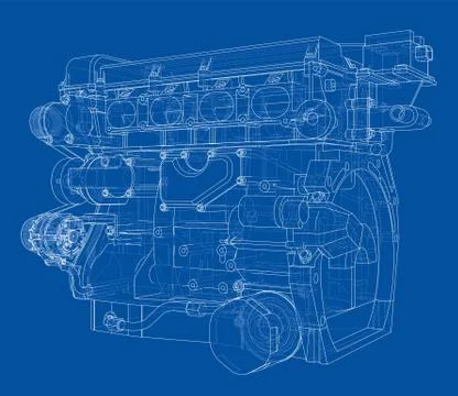 Engine sketch. Vector rendering of 3d Stock Illustration