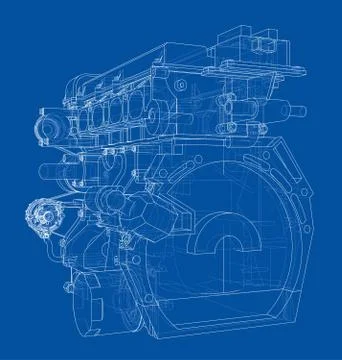 Engine sketch. Vector rendering of 3d Stock Illustration