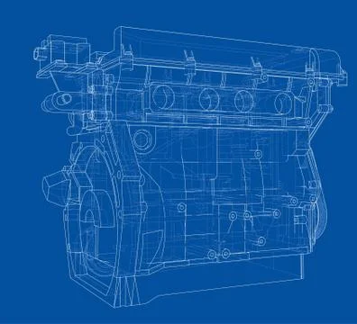 Engine sketch. Vector rendering of 3d Stock Illustration