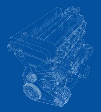Engine sketch. Vector rendering of 3d Stock Illustration