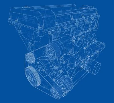 Engine sketch. Vector rendering of 3d Stock Illustration