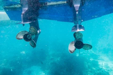 Engine speedboat propeller parked Stock Photos