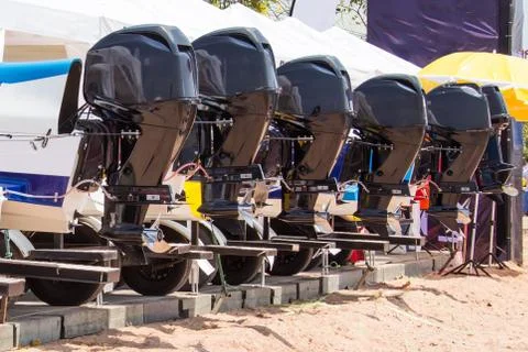 The engine of the speedboat waiting to competition. Stock Photos
