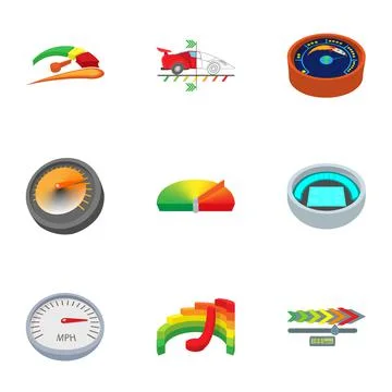 Engine speedometer icons set, cartoon style Stock Illustration