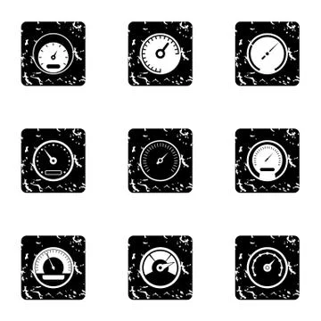 Engine speedometer icons set, grunge style Illustrazione stock