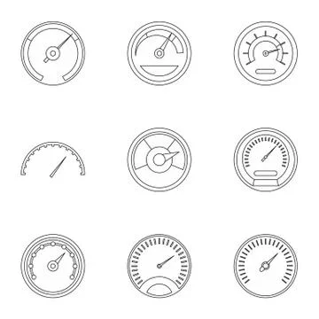 Engine speedometer icons set, outline style Illustrazione stock