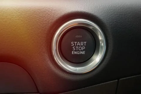 Engine start and stop button on Dashboard in The Car Stock Photos