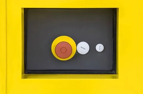 Engine start and stop Car engine start and stop button yellow background, ... Foto stock