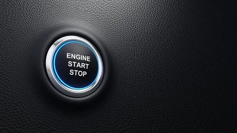 Engine Start and stop modern car push button with blue shine Stock Illustration