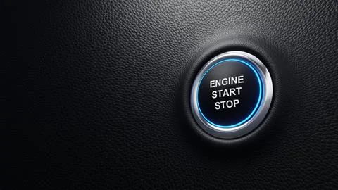 Engine Start and stop modern car push button with blue shine 스톡 일러스트
