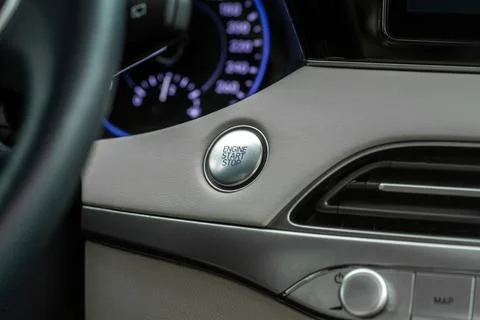 Engine start button close up. Car engine start button. Stock Photos