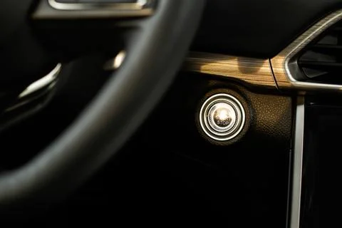 Engine start button close up. Car engine start button. Foto stock