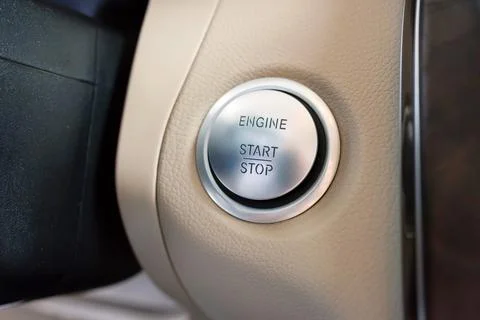 Engine start button closeup. Detail of a car from the inside Foto stock