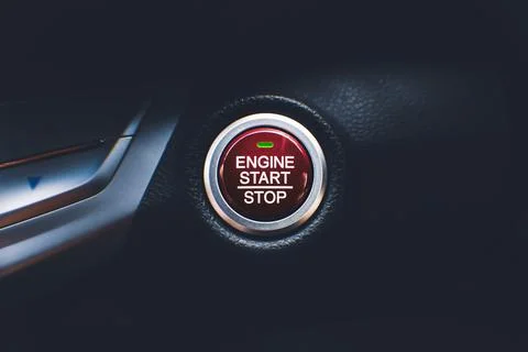 Engine start stop button of car keyless entry system in the car Stock Photos