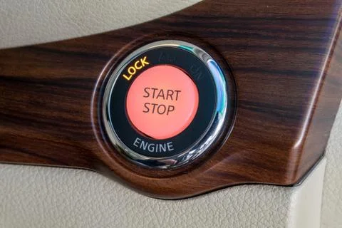 Engine start stop button from a modern car interior Foto stock