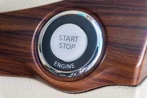 Engine start stop button from a modern car interior Foto stock