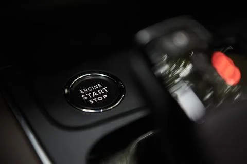Engine Start Stop button of a modern car Stock Photos