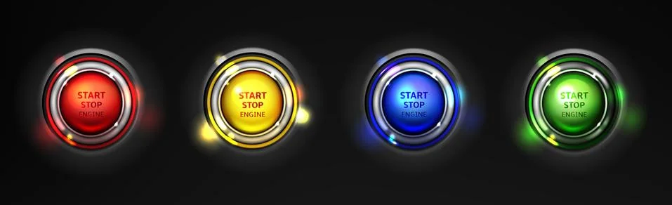 Engine start stop buttons realistic vector set Stock Illustration