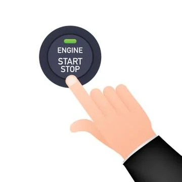 Engine starting and stopping system. Engine start. The person presses the finger Stock Illustration
