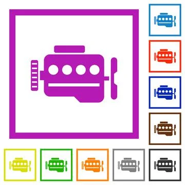 Engine symbol flat framed icons Stock Illustration