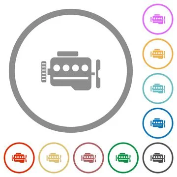 Engine symbol flat icons with outlines Stock Illustration