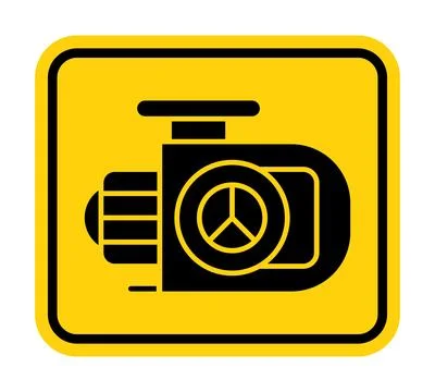 Engine symbol in yellow square, warning sign, mechanical design for safety Stock Illustration