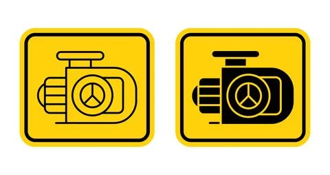 Engine symbols on yellow warning labels with clear design and contrast Stock Illustration