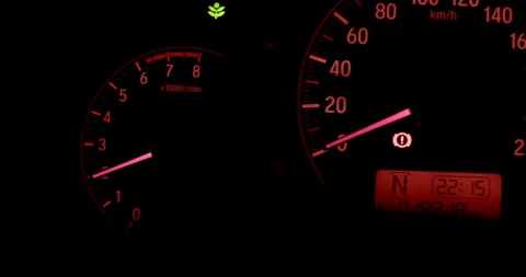 The engine tachometer is working.Digital car dashboard.Engine gauge. Stock Footage 282382409