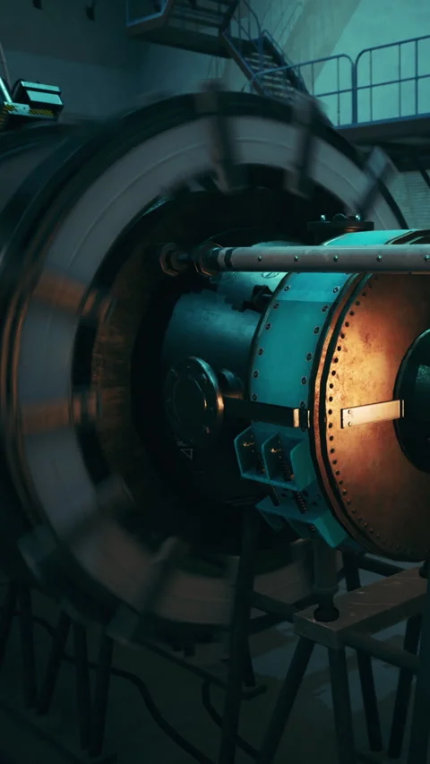 Engine test in industrial facility during evening hours with motion blur Stock Footage 338389121