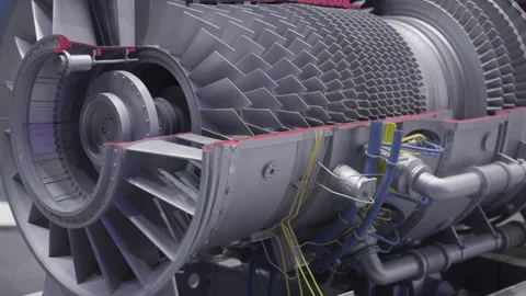 Engine test stand with sensors. Closeup of airplane engine on testing platform Stock Footage 329142327