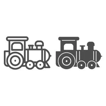 Engine toy line and solid icon, Kids toys concept, little train sign on white Stock Illustration