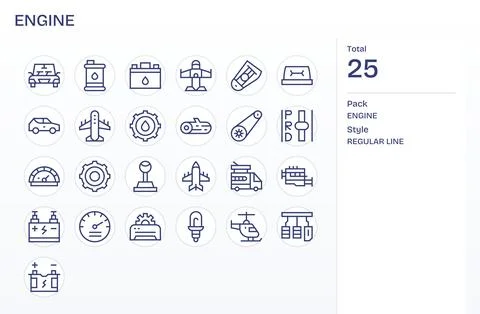 Engine Vector Graphics featuring 25 Regular Line Display Perfect High Resol.. Stock Illustration