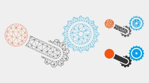 Engine Vector Mesh Network Model and Triangle Mosaic Icon Illustrazione stock