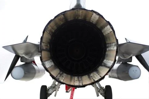 Engine view from the back of f-16 fighter aircraft Stock Photos