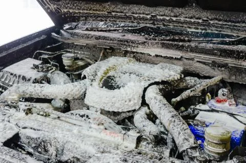 Engine wash foam Stock Photos