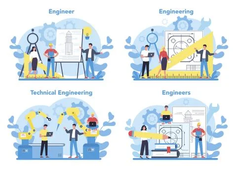 Engineeering concept set. Technology and science. Professional Stock Illustration