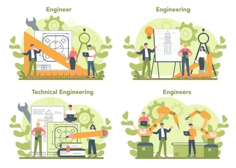Engineeering concept set. Technology and science. Professional Stock Illustration