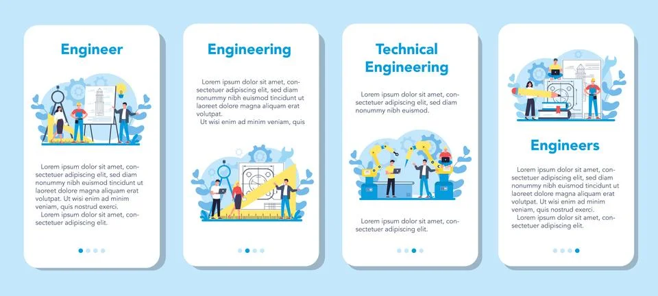 Engineeering mobile application banner set. Technology and science. Stock Illustration