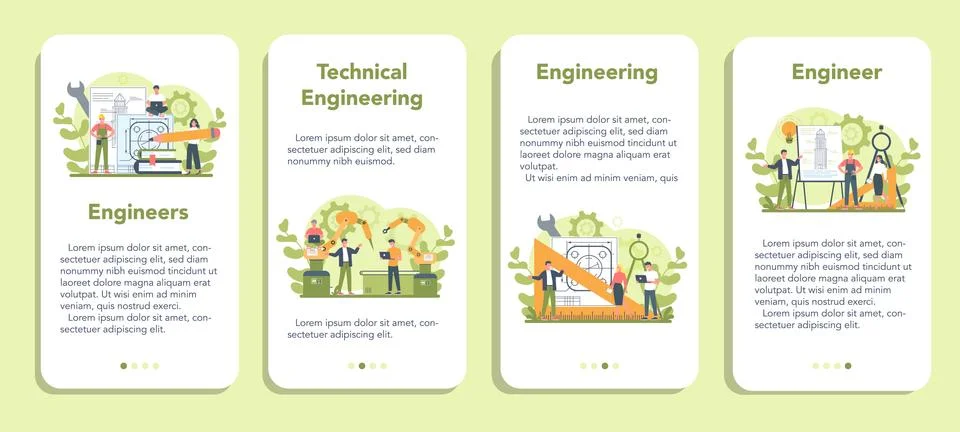 Engineeering mobile application banner set. Technology and science. Stock Illustration
