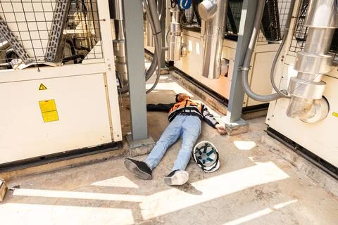 Engineer accident at work site. worker injury from electricity shock or hot.. Stock-Fotos