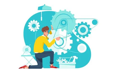 Engineer Adjusting Gears Illustrazione stock