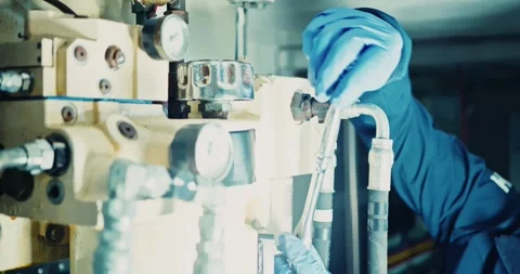 Engineer Adjusts Machinery in Industrial Facility 스톡 동영상 323766069