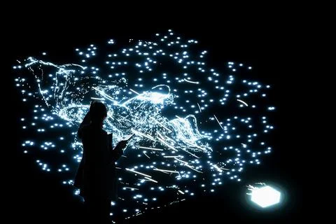 Engineer analyzes AI LLM node clusters on dashboard 写真素材