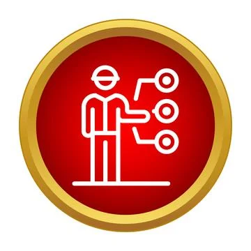 Engineer analyzing project tasks flow chart icon Stock Illustration