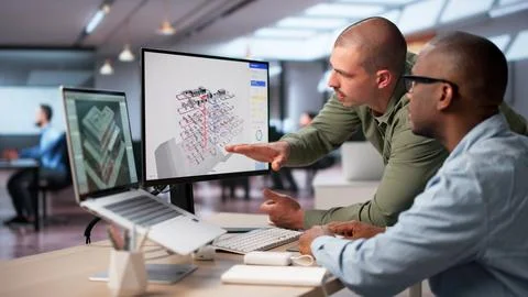 Engineer And Architect Collaborate On Digital 3D Building Design Using BIM So Stock Photos