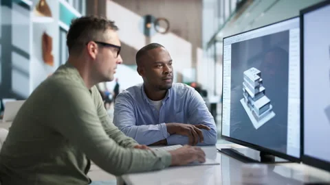 Engineer And Architect Collaborate Using BIM Software Stock Footage 345851715